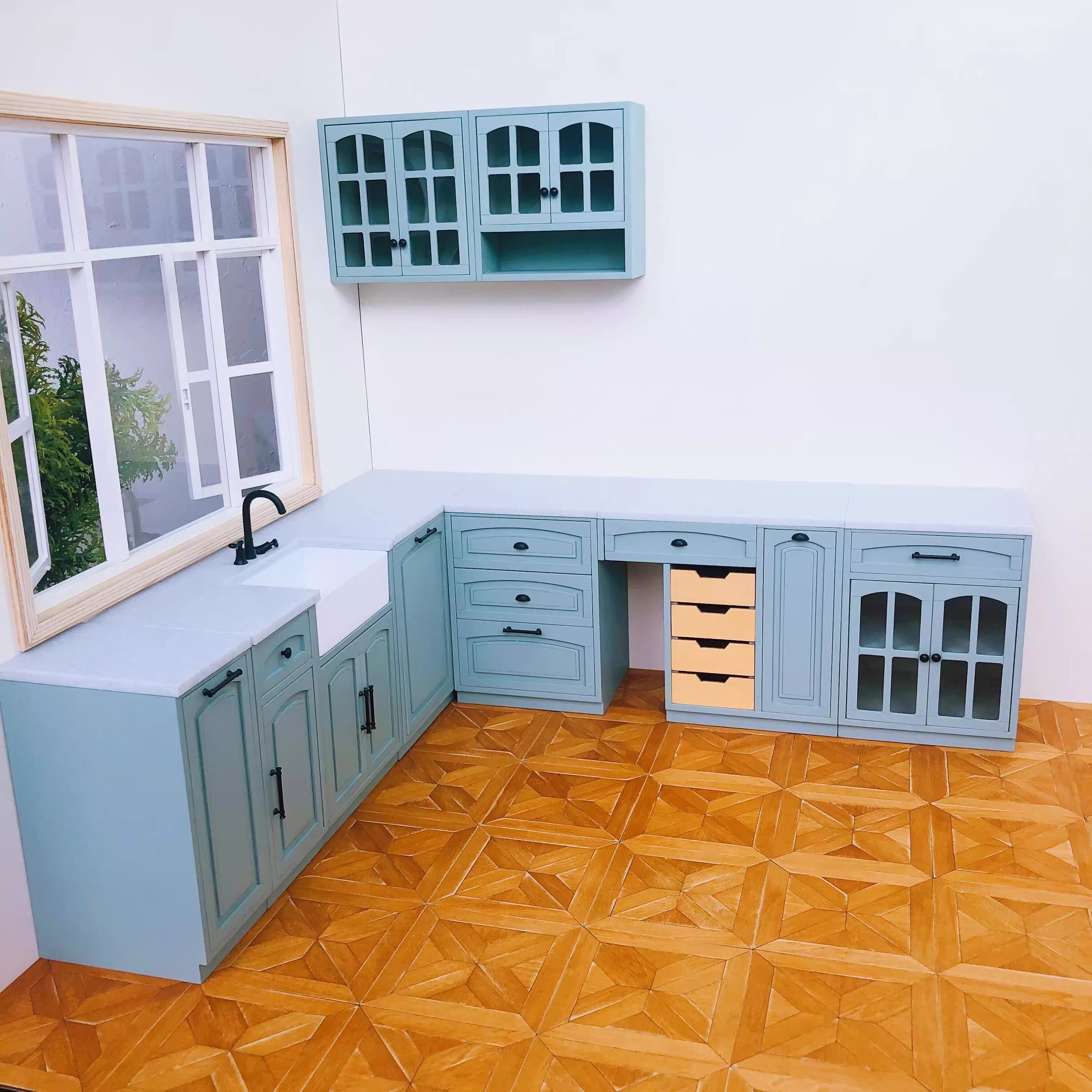 1:6 ドールハウス ミニチュア キッチンキャビネットセット、シンク 