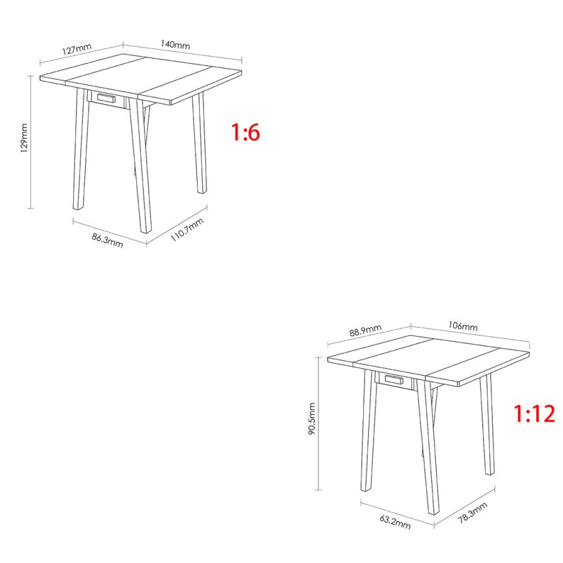 Model Table Dimensions 1:6 Dollhouse Miniature Mini Simulation Retro Folding Square Table ...