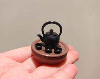 5pcs/set 1:12 Dollhouse miniature mini simulation Chinese style teapot tea tray set/bjdob11gsc dolls accessories/desktop model toy