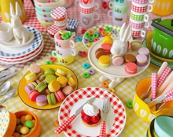 1:6 Dollhouse miniature mini simulation Macaron dessert afternoon tea/Nordic lotus tableware model/bjdob11blythe kitchen accessories