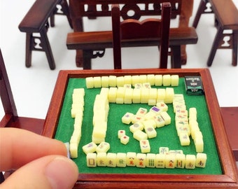 1:12 Dollhouse miniature mini simulation DIY Chinese Mahjong set/OB11 BJD room props/Mahjong tables and chairs model/table games toys