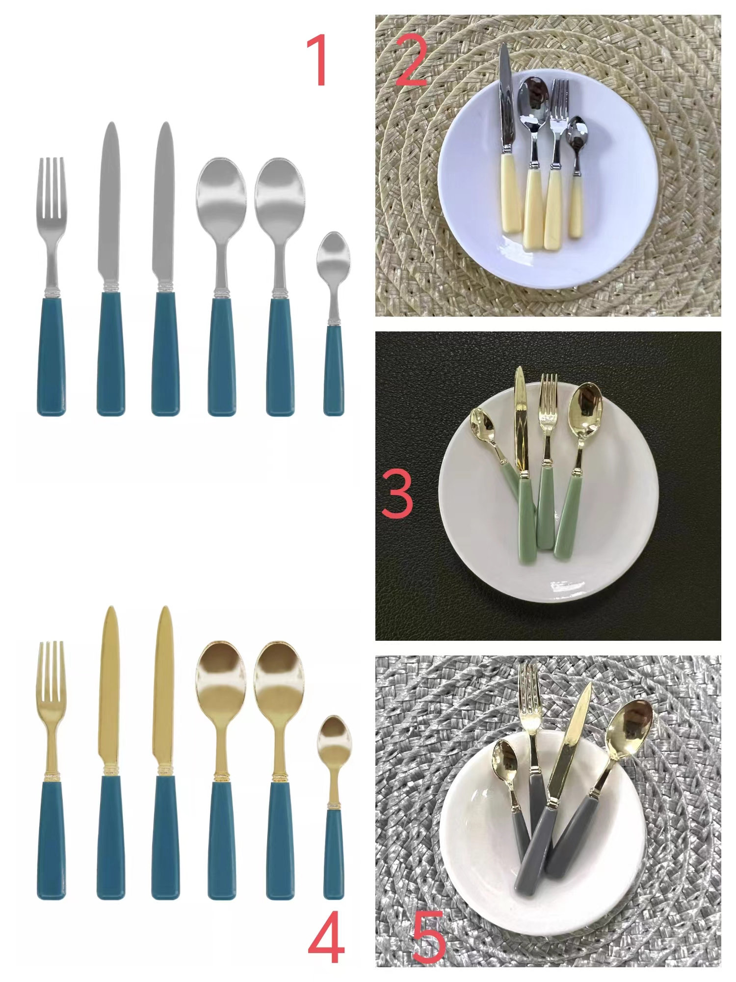 Set Di 4 Posate In Miniatura Cultey Per Casa Delle Bambole – Forchetta, Coltello, Cucchiai In Scala 1:6, Verde Chiaro