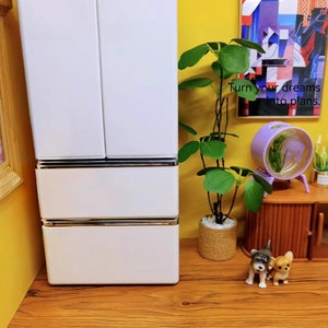 1:6 Dollhouse miniature mini simulation Double Door Refrigerator model/bjdob11blythe kitchen home appliances accessories/desktop model toy