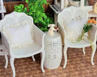 Dollhouse Miniature Resin Rattan Chair & Coffee Table - 1:6 Scale Furniture