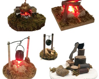 1:12 Dollhouse miniature mini simulation wooden bonfire/Hanging furnace/Wild stove/firewood model/bjdob11zakkagsc Camping tools