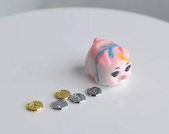 1:12 Dollhouse Miniature Piggy Bank with Gold & Silver Coins