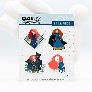 BRAVE/PRINCESS MERIDA #1 set van 4 gedrukte acrylversieringen (vlakhars) voor knutselwerkjes, accessoires en decoraties met Disney-thema- 41142