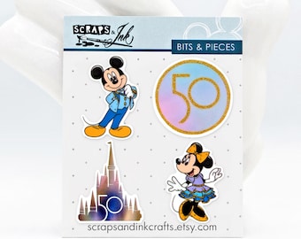 50th ANNIVERSARY Set of 4 Acrylic Embellishments for Disney-Themed Crafts, Scrapbooks, Cards, Hair Accessories, Gifts/Home Décor- 40911