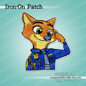 OFFICERAREN NICK WILDE (Zootopia) Broderad stryklapp för kläder, hattar, ryggsäckar, jackor, väskor, hantverk, presenter och heminredning - 70531