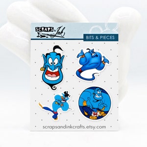 ALADDIN'S GENIE Lot de 4 embellissements en acrylique pour travaux manuels sur le thème de Disney, albums de coupures, cartes, accessoires pour cheveux, cadeaux/décoration pour la maison - 41146