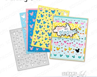 MUIS MET HARTEN ACHTERGROND Metalen snijmal voor papercrafts, plakboeken, kaarten, geschenken, tags, planners, doe-het-zelf feest- en woondecoraties-21403