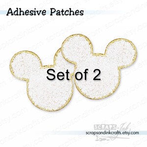 MAUSPAAR (Weiß) Set mit 2 gestickten/Chenille-Aufnähern mit Kleberückseite für Bastelarbeiten, Kleidung, Taschen und Heimdekoration - 70154