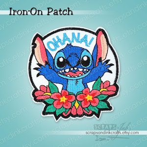 OHANA! STITCH Embroidered Iron-On Patch for Lilo & Stitch Themed Crafts, Hats, Clothing, Backpacks, Jackets, Gifts, Home Décor- 70256