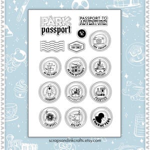 Conjunto de carimbos transparentes para montagem em papel inspirados na Disney PARK PASSPORT para artesanato em papel, presentes, festas e decoração para casa - 60124