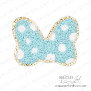 AQUA BLUE BOW Embroidered/Chenille Iron-On Patch for Crafts, Clothing, Bags & Home Décor- 70147