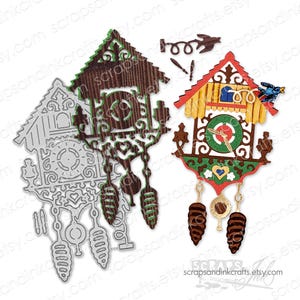 RELÓGIO CUCO (G.) *Exclusivo! Conjunto de 3 matrizes de corte de metal para artesanato em papel, cartões, presentes, festas e decoração com tema EPCOT/Alemanha - 20838