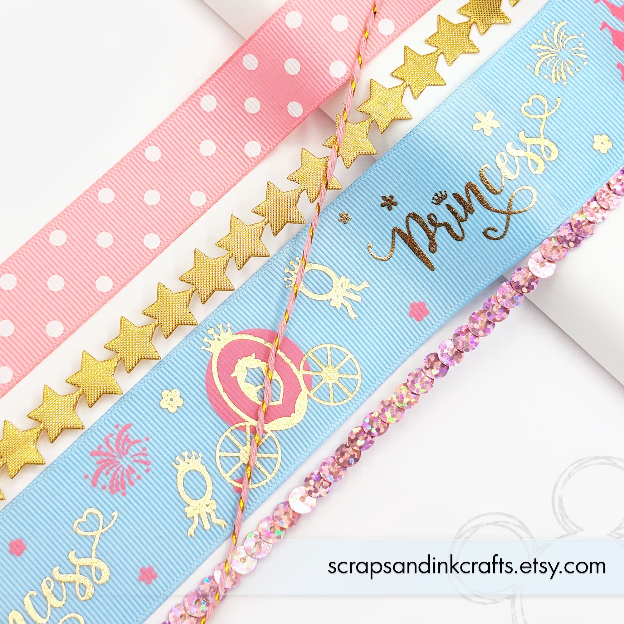 PRINCESS 2 Set of 5 Coordinating Ribbons & Trim for Disney-inspired ...