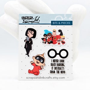 Les Indestructibles #2, lot de 4 décorations en acrylique (résine plane) pour travaux manuels sur le thème de Disney, albums de coupures, cartes, accessoires, cadeaux et décoration - 41091