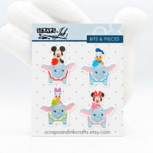 FLYING OLIFANT Set van 4 bedrukte acrylversieringen voor knutselwerkjes met Disney-thema, plakboeken, kaarten, accessoires, cadeaus en decoratie- 41026