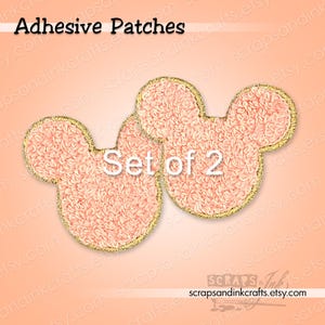 MAUSPAAR (Aprikose) Set mit 2 gestickten/Chenille-Aufnähern mit Kleberückseite für DIY-Bastelarbeiten, Kleidung, Taschen & Heimdeko - 70229