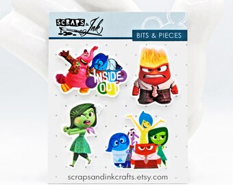 INSIDE OUT 1- Set of 4 Acrylic Embellishments for Disney-Themed Crafts, Scrapbooks, Cards, Hair Accessories, Gifts/Home Décor- 40905