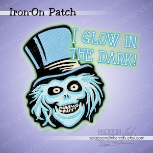 HATBOX GHOST Glow-In-The-Dark *Exclusive! Embroidered Iron-On Patch for Crafts, Hats, Clothing, Bags, Home Décor- 70382