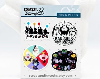VILLAIN VIBES Set of 4 Acrylic Embellishments for Disney-Themed Crafts, Scrapbooks, Cards, Hair Accessories, Gifts/Home Décor- 41185