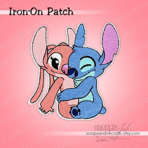 ANGEL and STITCH Embroidered Iron-On Patch for Disney/Lilo & Stitch-Themed Crafts, Clothing, Bags, Home Décor- 70257XL