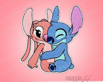 Parche termoadhesivo bordado de ANGEL y STITCH para manualidades, ropa, bolsos y decoración del hogar con temática de Disney/Lilo & Stitch - 70257XL