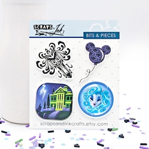 HAUNTED MANSION #3 Set of 4 Acrylic Embellishments for Disney-Themed Crafts, Scrapbooks, Cards, Hair Accessories, Gifts & Home Décor- 40825