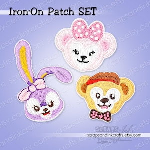 DUFFY & FRIENDS (DAPPER) Set of 3 Embroidered Iron-On Patches for Crafts, Hats, Clothing, Backpacks, Jackets, Bags, Gifts, Décor- 70600