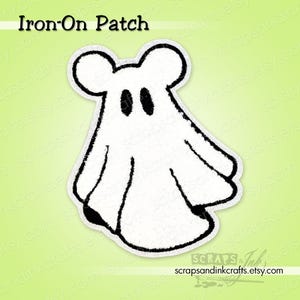 Toppa termoadesiva ricamata/in ciniglia con motivo "TOP GHOST" (senza fiocco) per fai da te, abbigliamento, borse e decorazioni per la casa - 70421XL