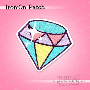 LARGE PASTEL GEM Embroidered Iron-On Patch for DiY Crafts, Clothing, Bags & Home Décor- 70443
