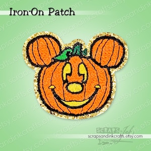 PUMPKIN MOUSE Embroidered/Chenille Iron-On Patch for Crafts, Clothing, Bags & Home Décor- 70133