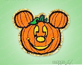PUMPKIN MOUSE Embroidered/Chenille Iron-On Patch for Crafts, Clothing, Bags & Home Décor- 70133
