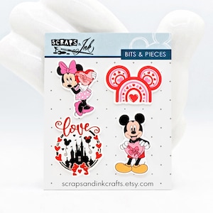 MOUSE LOVE Juego de 4 adornos acrílicos para manualidades, álbumes de recortes, tarjetas, accesorios para el cabello, regalos/decoración del hogar con temática de Disney- 40992