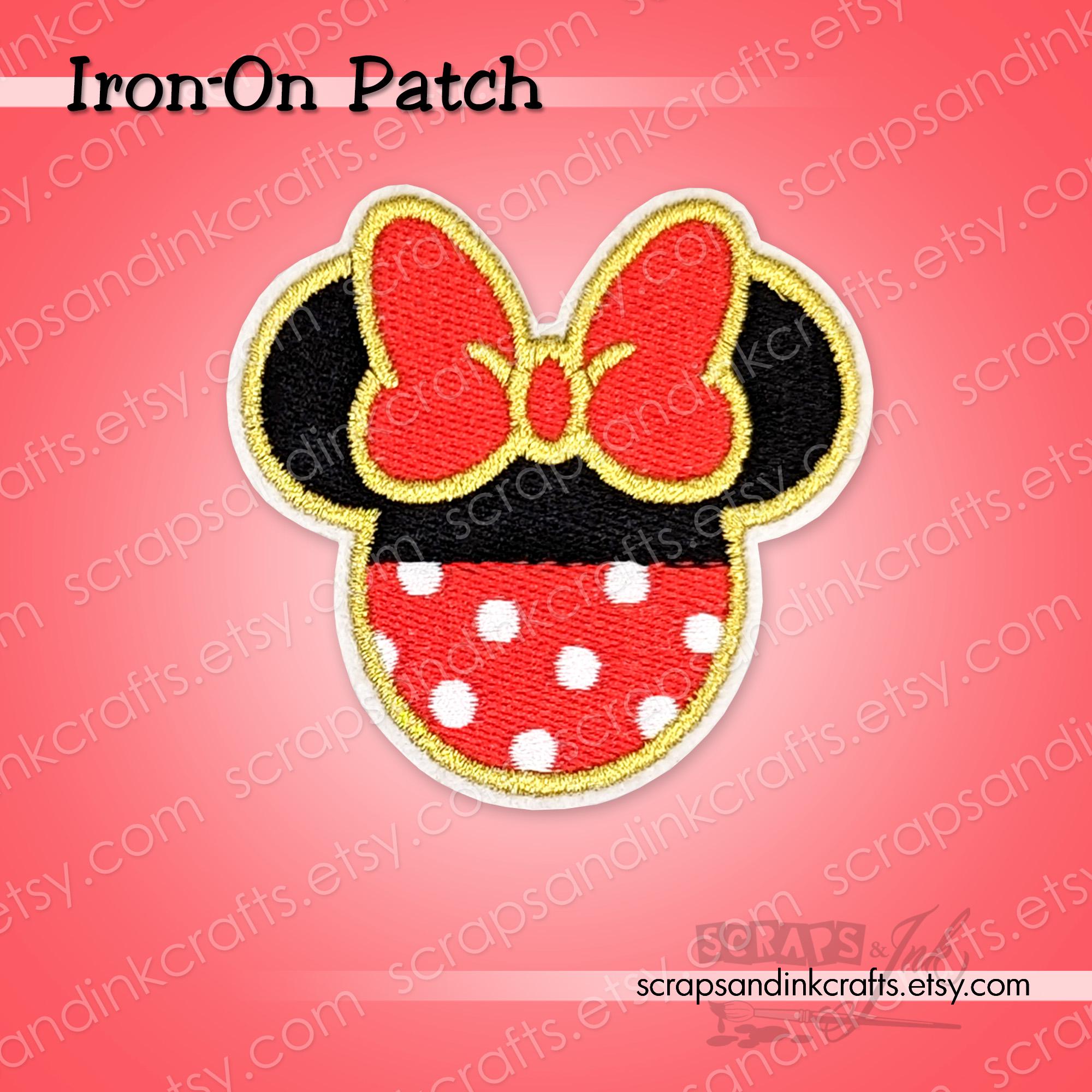 MOUSE W/BOW (RED) Embroidered Iron-on Patch for Crafts, Clothing