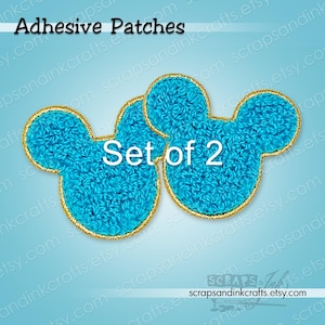 MAUSPAAR (Türkis) )Set mit 2 gestickten/Chenille-Aufnähern mit Kleberückseite für DIY-Bastelarbeiten, Kleidung, Taschen & Heimdeko- 70151