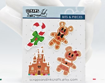 GINGERBREAD CASTLE Set of 4 Printed Acrylic Embellishments for Disney-Themed Crafts, Scrapbooks, Cards, Accessories, Gifts & Décor- 40808