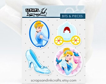 CINDERELLA #3 Set of 4 Printed Acrylic (Planar Resin) Embellishments for Crafts, Accessories, Gifts/Home Décor- 40940