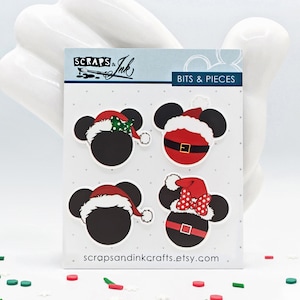 SANTA & MRS. CLAUS Set of 4 Printed Acrylic Embellishments for Disney-Themed Crafts, Scrapbooks, Cards, Accessories, Gifts,Décor- 40802