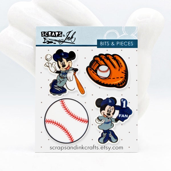 DODGERS FANS Set of 4 Acrylic (Planar Resin) Embellishments for Disney-Themed Crafts, Cards, Accessories, Gifts & Décor- 41047