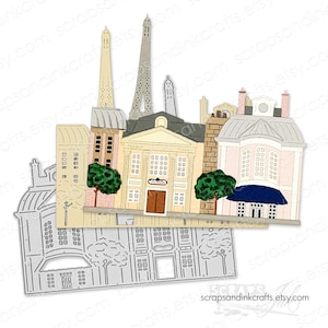 Matrice de découpe en métal Tour Eiffel et quartier de Montmartre PAVILLON EPCOT FRANCE pour travaux manuels, cartes, cadeaux, journaux, fête, décoration de la maison - 21443
