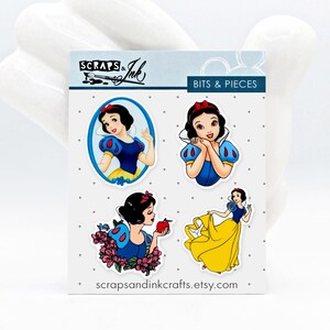 BLANCANIEVES N.º 1 Juego de 4 adornos acrílicos impresos (resina plana) para manualidades, tarjetas, accesorios, regalos y decoración con temática de Disney - 41192