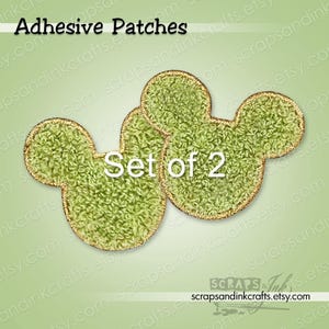MAUSPAAR (Salbeigrün) Set mit 2 gestickten/Chenille-Aufnähern mit Kleberückseite für Bastelarbeiten, Kleidung, Taschen und Heimdekoration - 70192