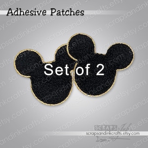 MAUSPAAR (Schwarz) Set mit 2 gestickten/Chenille-Aufnähern mit Kleberückseite für DIY-Bastelarbeiten, Kleidung, Taschen & Heimdeko - 70153