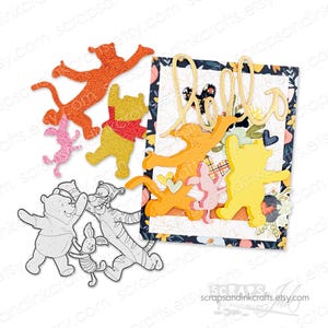 Conjunto de 3 troqueles de corte de metal de HUNDRED ACRE FRIENDS para manualidades de papel, tarjetas, álbumes de recortes, regalos, planificadores, fiestas de bricolaje y decoración del hogar - 20510