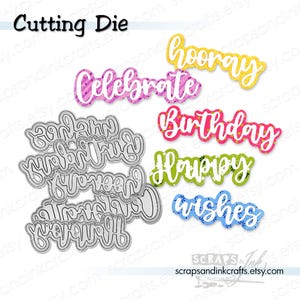 BIRTHDAY WORDS SET of 10 Metal Cutting Dies for Papercrafts, Scrapbooks, Cards, Gifts, Planners, DiY Party & Home Décor- 21506