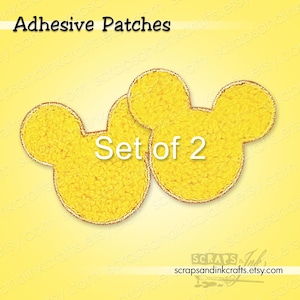 MOUSE PAIR (Yellow) Set of 2 Embroidered/Chenille Adhesive-Backed Patches for Crafts, Clothing, Bags & Home Décor- 70190