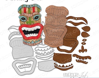LAYERED TIKI MAN Metal Cutting Die Set of 13 for Papercrafts, Scrapbooks, Cards, Tags, Gifts, DiY Party & Home Décor- 20462